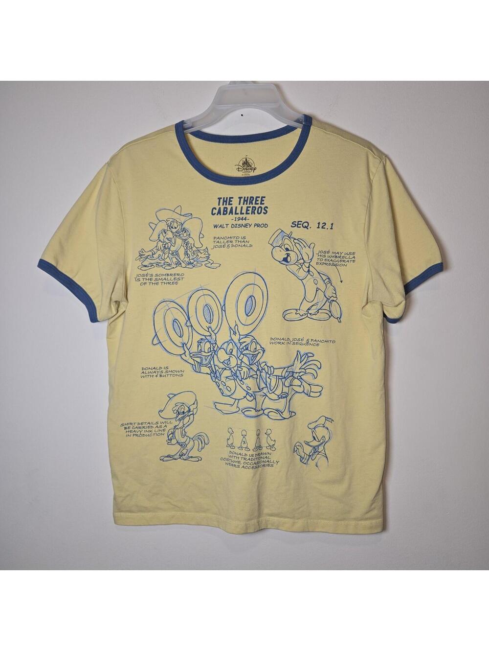 Disney Parks Three Caballeros Sketch Ink & Paint Unisex Yellow Shirt sz M READ